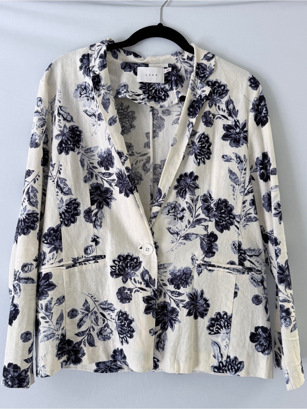 Lush Cream Blazer with Navy Floral Print